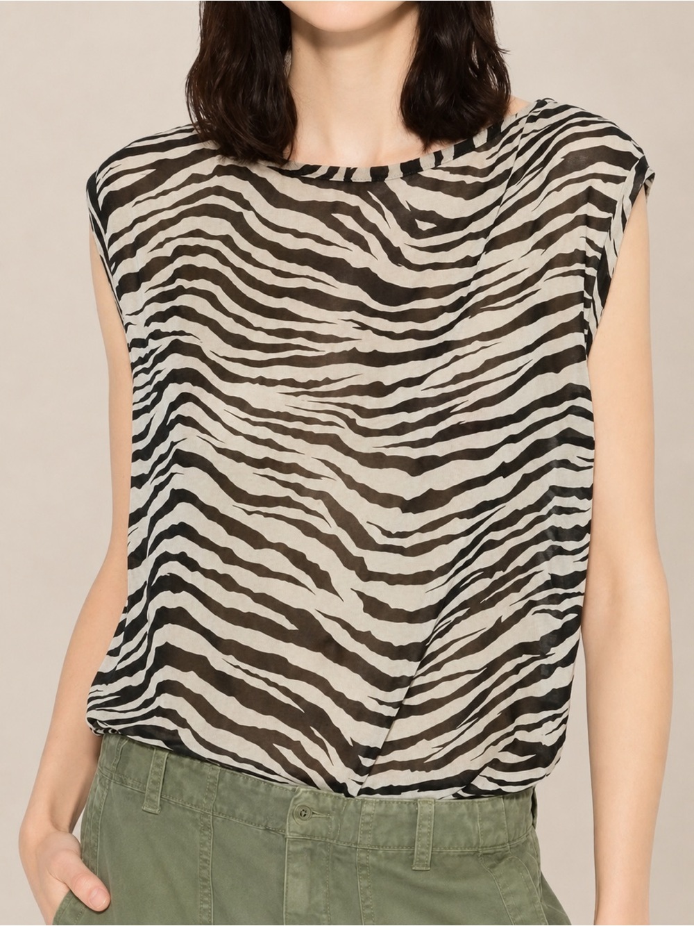 Nili Lotan “ Sadie Tank “ Bengal Tiger Sheer Zebra SILK Top Blouse Black Cream M - Picture 1 of 16